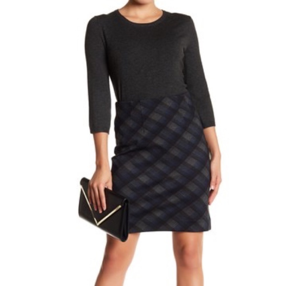 Amanda & Chelsea Plaid Gray/Blue Pencil Skirt